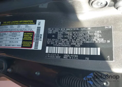 2008 Toyota Tundra Base 5.7L V8 z USA, uszkodzony, nr VIN 5TFDV54178X064932